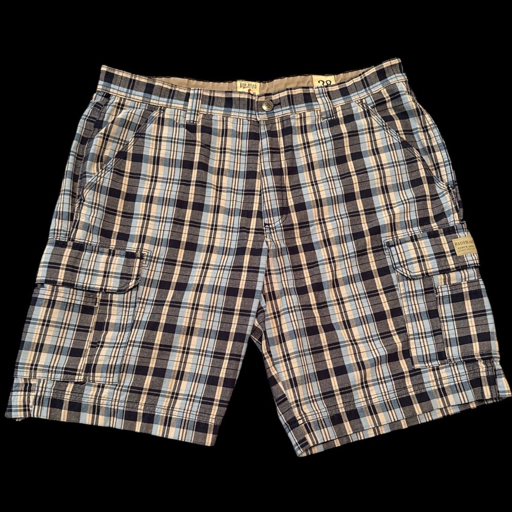 RedHead Mens‎ Blue Plaid Cargo Shorts Size 38 Dadcore Outdoor Gorpcore